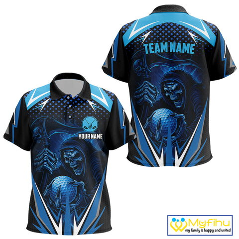 Kid golf polo shirts custom Blue Lightning reaper skull Golf team golf jersey, Kid golf attire NQS10206