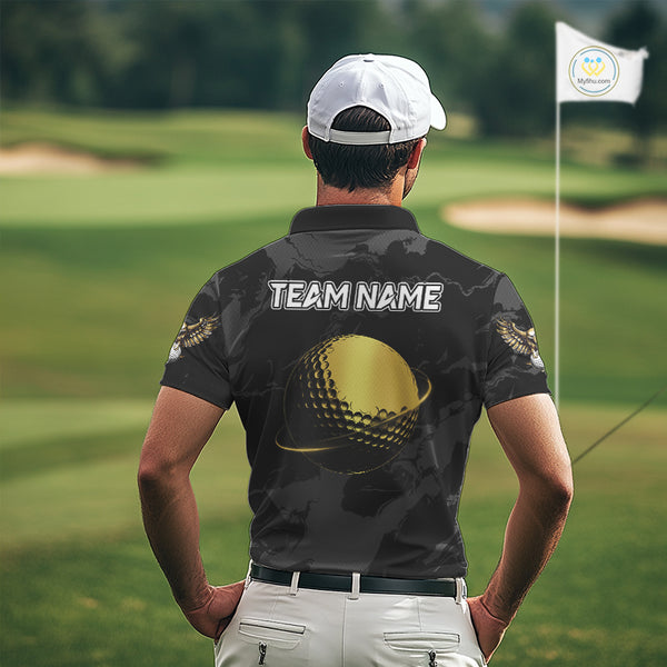 Black and Gold Eagle golf polo shirts for men custom men's golf team shirts, personalized golf gifts NQS10208