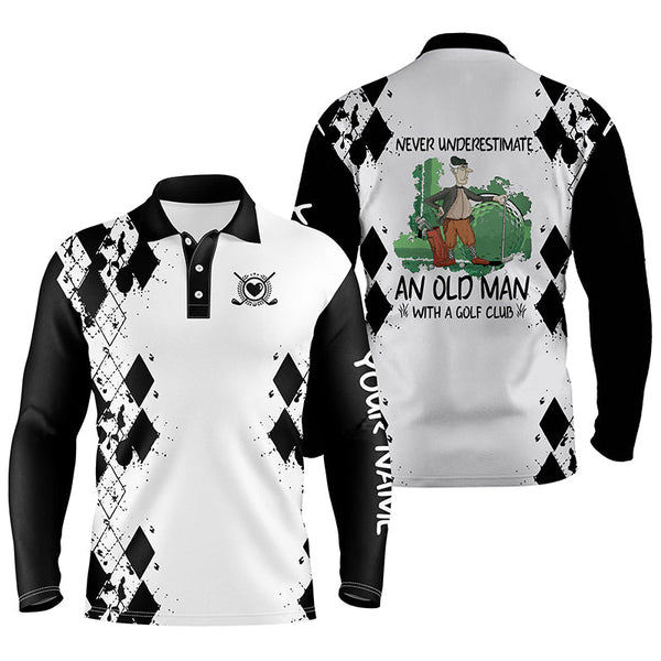 Mens golf polo shirts never underestimate old man with a golf club custom golf shirts for men | Black NQS4828