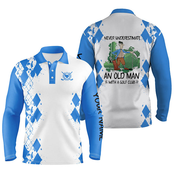 Mens golf polo shirts never underestimate an old man with a golf club custom golf shirts for men| Blue NQS4828