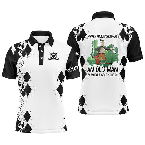Mens golf polo shirts never underestimate old man with a golf club custom golf shirts for men | Black NQS4828