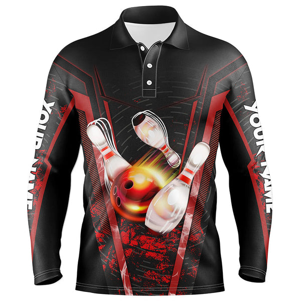 Mens Bowling polo shirts custom black and red bowling apparel team bowling jerseys, gift for bowlers NQS7224
