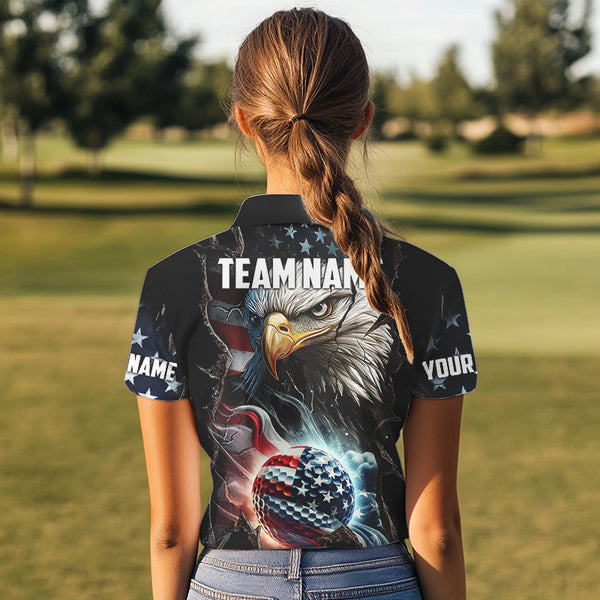Personalized Eagle American flag Golf Polo Team Shirts For Women Custom Patriotic Ladies Golf attire NQS9620