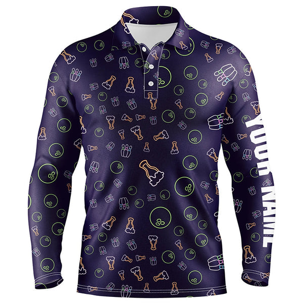 Neon beer glowing Bowling pattern Custom Mens bowling polo shirts, bowling team league jerseys NQS6763