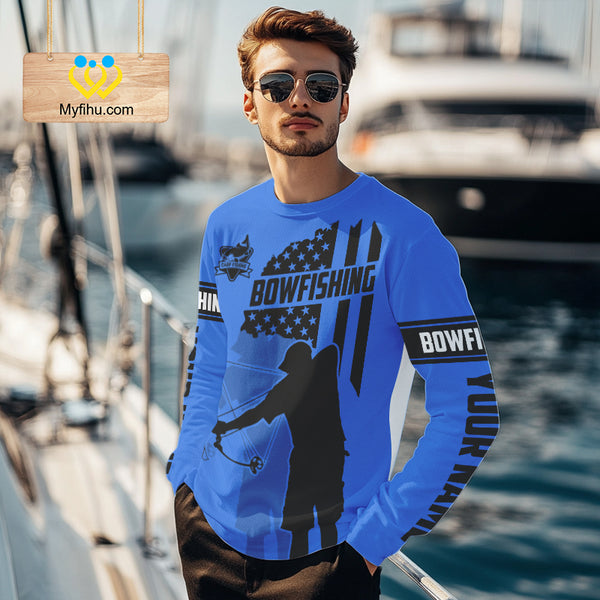 Carp hunter bowfishing black and blue American flag Custom UV sun protection Long sleeve Fishing Shirt NQS9818