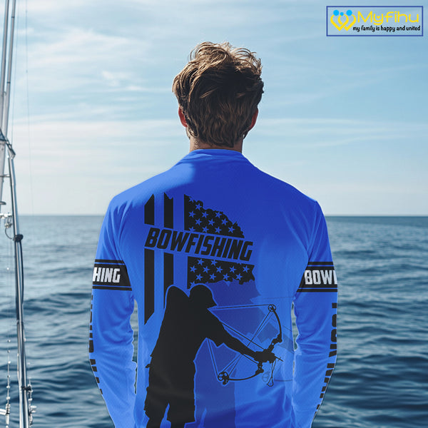 Carp hunter bowfishing black and blue American flag Custom UV sun protection Long sleeve Fishing Shirt NQS9818