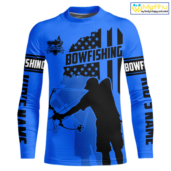 Carp hunter bowfishing black and blue American flag Custom UV sun protection Long sleeve Fishing Shirt NQS9818