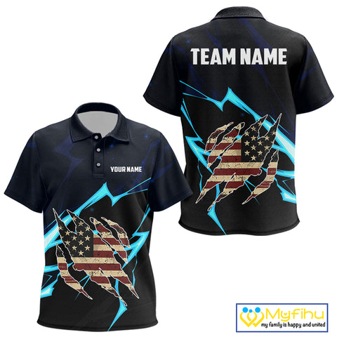 Vintage American Flag blue lightning Kid Golf polo shirts Custom patriotic Golf outfit For Kid NQS10059