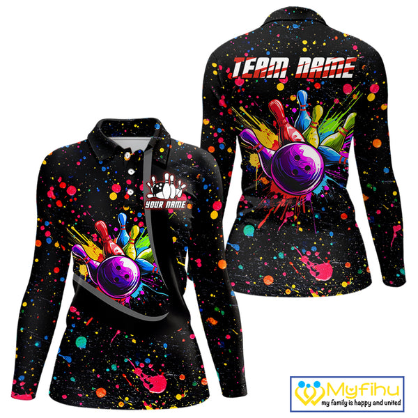 Colorful bowling jerseys Bowling Polo, 1/4 Zip Shirt for Women Custom Bowling Team shirts for bowlers NQS10363