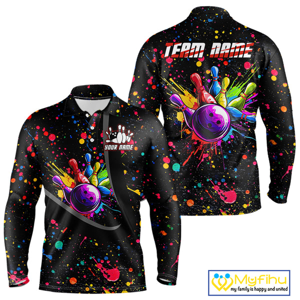 Colorful bowling jerseys Bowling Polo, 1/4 Zip Shirt for Men Custom Bowling Team shirts for bowlers NQS10363