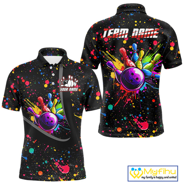 Colorful bowling jerseys Bowling Polo, 1/4 Zip Shirt for Men Custom Bowling Team shirts for bowlers NQS10363