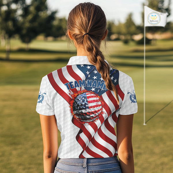 American Flag Golf Polo Shirts For Women Custom team golf jerseys, patriotic golf shirts NQS9930