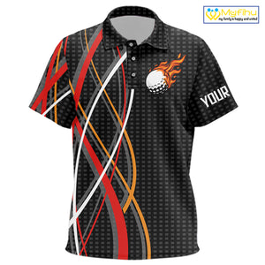 Kid Golf polo shirts flame golf ball sport Custom golf outfit for Kid, unique golf gifts | Black NQS10066