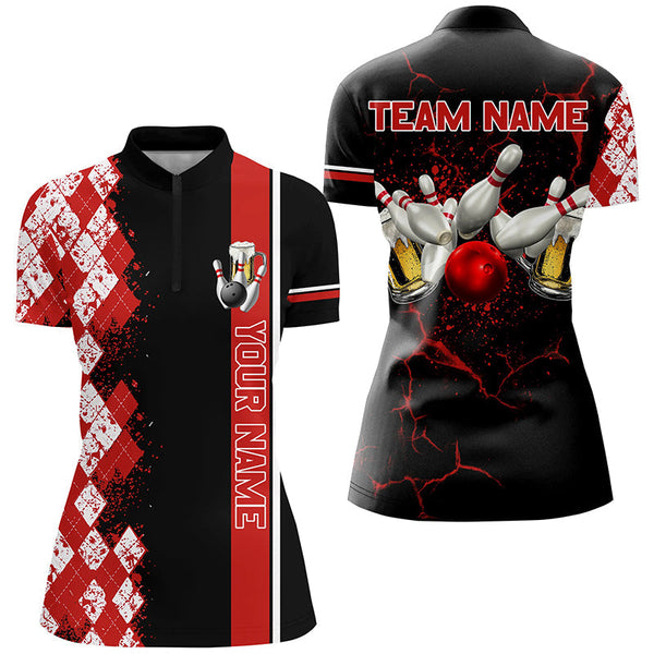 Black and Red Argyle Pattern Bowling Beer Custom Bowling Shirts For Women Bowling Team League Jerseys NQS8418