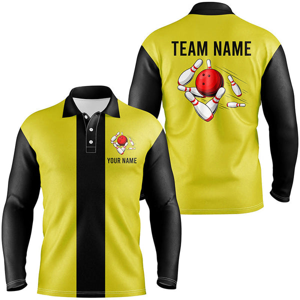 Personalized Yellow Black Retro Bowling Polo Shirts For Men custom vintage bowling team jerseys NQS6981