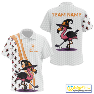 Funny Kid golf polo shirt custom Halloween flamingo pattern white golf shirts NQS10377