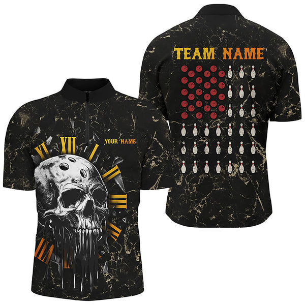 Skull Bowling Camo American Flag Custom Bowling Polo, 1/4 zip Shirts For Men Bowling Team Jerseys NQS8427