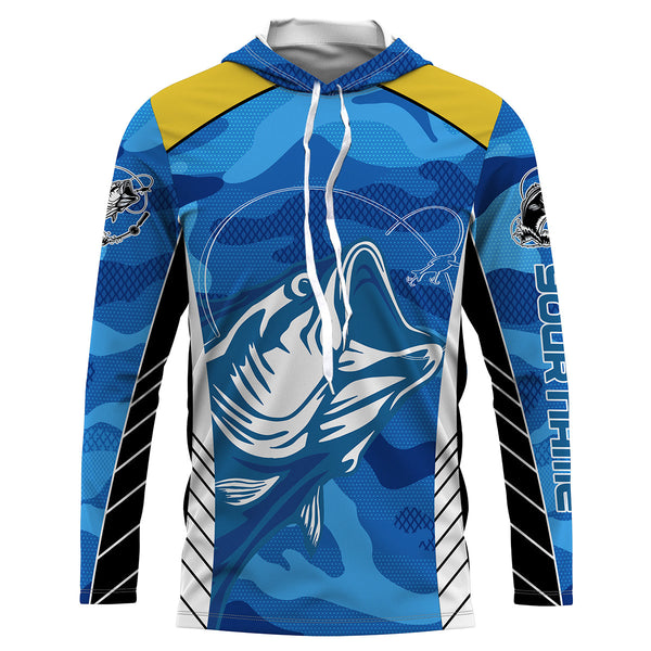 Bass Fishing tattoo blue UV protection  customize name long sleeves fishing shirts NQS2328