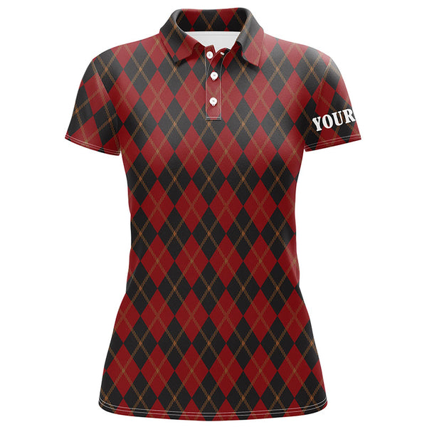 Black and red flat argyle pattern Womens golf polo shirts custom best ladies golf wear, golfing gifts NQS6526