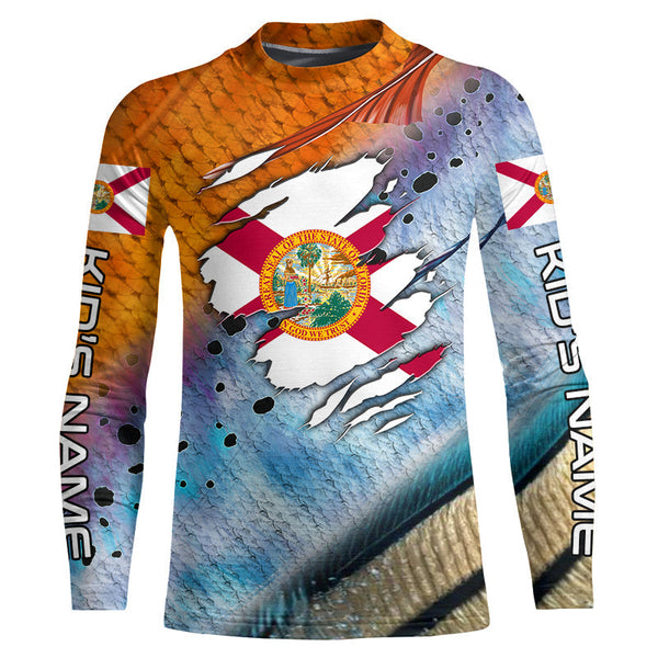 Inshore slam redfish trout snook scales Florida flag Custom patriotic fishing long sleeve shirts NQS8621