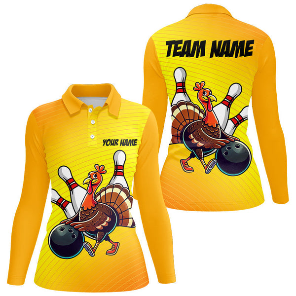 Personalized Funny Turkey Bowling Shirts For Women, Thanksgiving Bowling Shirts Team Uniform | Yellow NQS8632