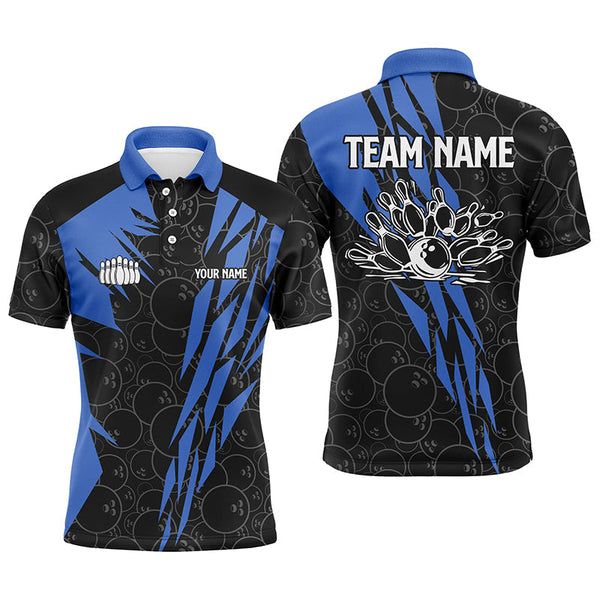 Black bowling camo Mens polo bowling shirt Custom bowling strike team league jerseys | Blue NQS6771