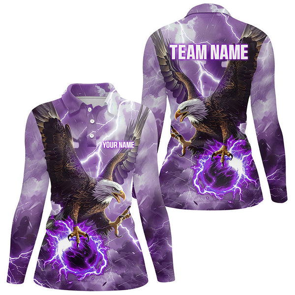 Purple lightning thunder bowling Eagle custom Women Bowling Polo, Quarter Zip Shirts, bowlers jerseys NQS8179