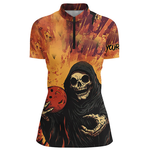 Halloween Skull Bowling custom Women Bowling Polo, Quarter Zip Shirts, gift for team bowlers jerseys NQS8183