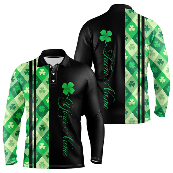 Black and Green Argyle Clover pattern Men Bowling Shirts Custom St patrick Day Bowling Team Jersey NQS9639