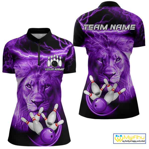 Personalized Purple Lightning Thunder Storm Lion Bowling Shirts For Women Custom Bowling Team Jerseys NQS9839