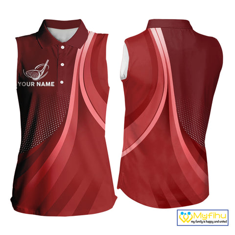Women sleeveless polo shirt custom name Red golf shirt, sleeveless golf tops for ladies NQS10224