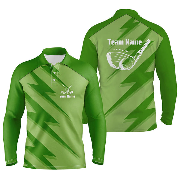 Mens golf polo shirt green lightning custom name and team name golf shirt, golfing gifts NQS5408