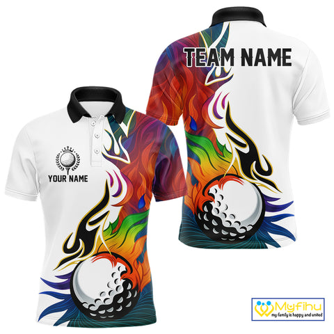 Colorful Rainbow Flame golf ball Mens golf polo shirts custom team golf jerseys, golf attire for men NQS10399
