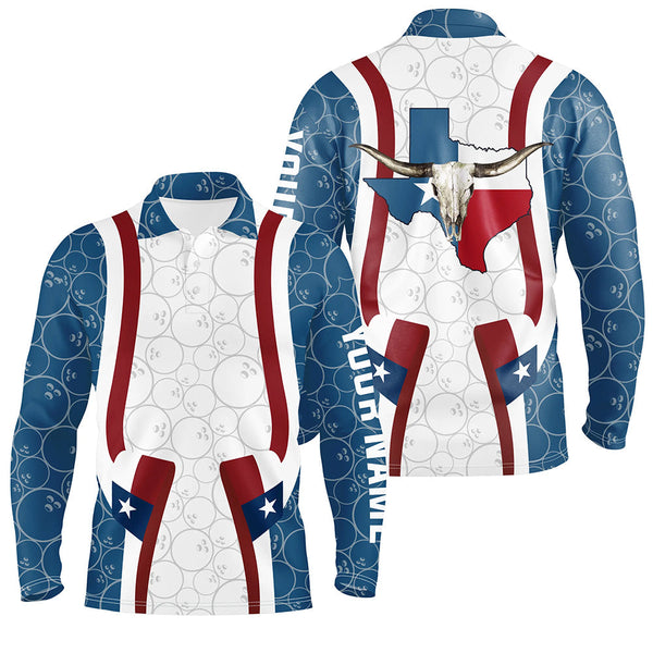Texas Flag Longhorn Bowling Shirts For Men Bowling Team League Jersey Custom Bowling Polo Shirts NQS6537