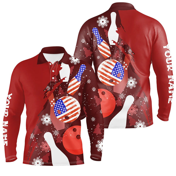 Personalized Christmas American flag Bowling Polo Shirts For Men custom red bowling team jerseys NQS6805