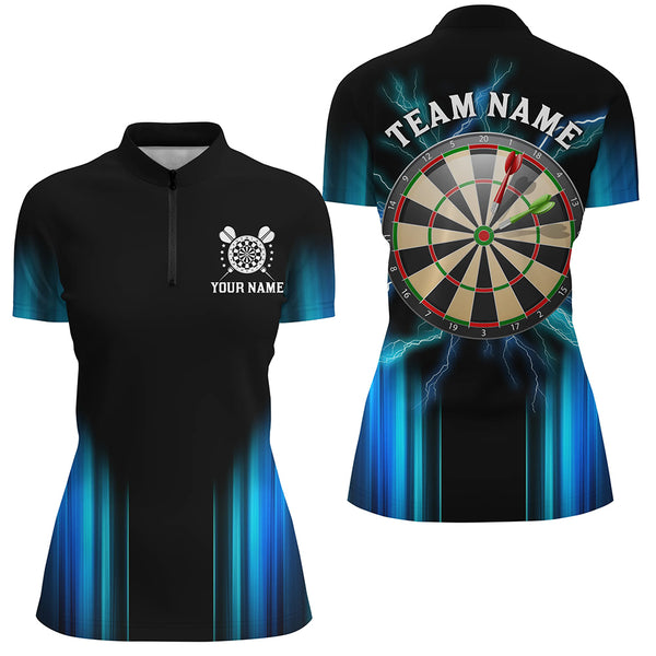 Black and Blue Light Dart Polo, Quarter Zip Shirt For Women Custom Dart Jerseys For Team NQS9132