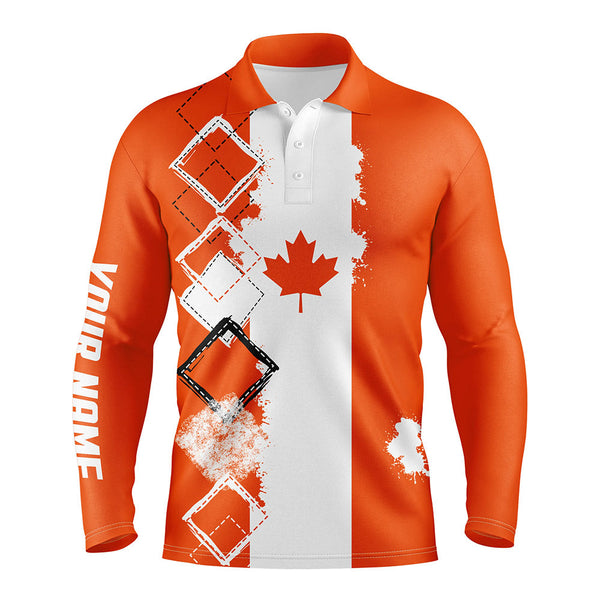 Mens golf polo shirts orange Canada flag patriot custom name golf shirts for men, gift for the golfers NQS5161