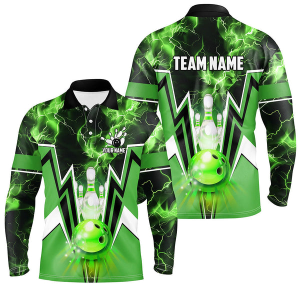 Green lightning thunder Bowling Polo, 1/4 Zip Shirt for Men Custom Bowling Team Jerseys for bowlers NQS7591