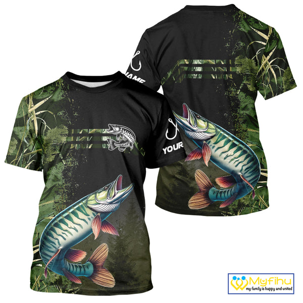 Musky fishing camouflage Custom performance long sleeve Fishing Shirts, Muskellunge Fishing jerseys NQS10081