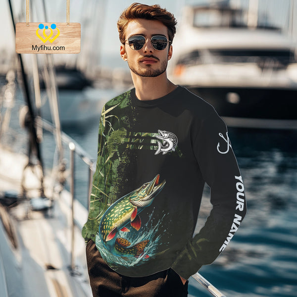 Northern Pike fishing camouflage Custom performance long sleeve Fishing Shirts, Pike Fishing jerseys NQS10082