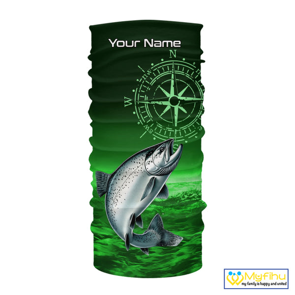 Personalized Salmon Green Performance Fishing Shirts, compass Salmon fishing tournament Shirts NQS10237