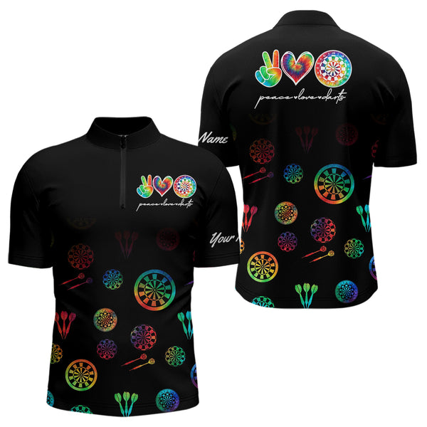 Personalized Colorful tie dye Black Camo Darts Shirts For Men Custom Peace Love Darts Team Jerseys NQS9484