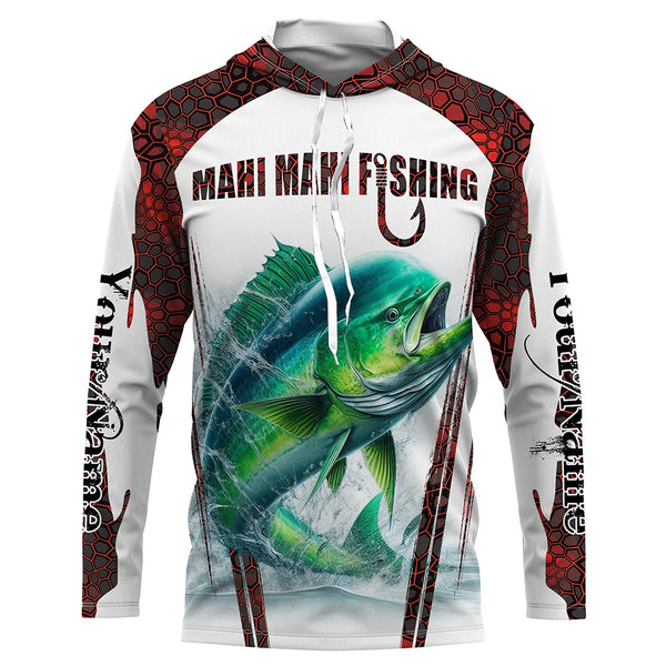 Mahi mahi fishing red camo Custom Name Fishing Shirts UV Protection Gift For Fisherman NQS5173