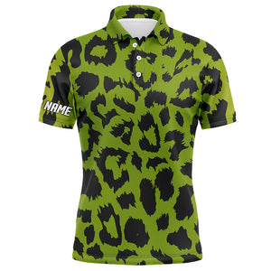 Mens golf polo shirt custom lime green leopard pattern team golf shirts, golf wear for mens NQS5431