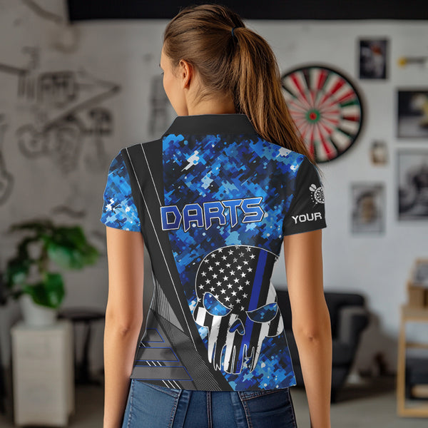 Black and White American Flag Skull Darts Blue Camo Darts Shirts For Women Custom Team Darts Jersey NQS9653