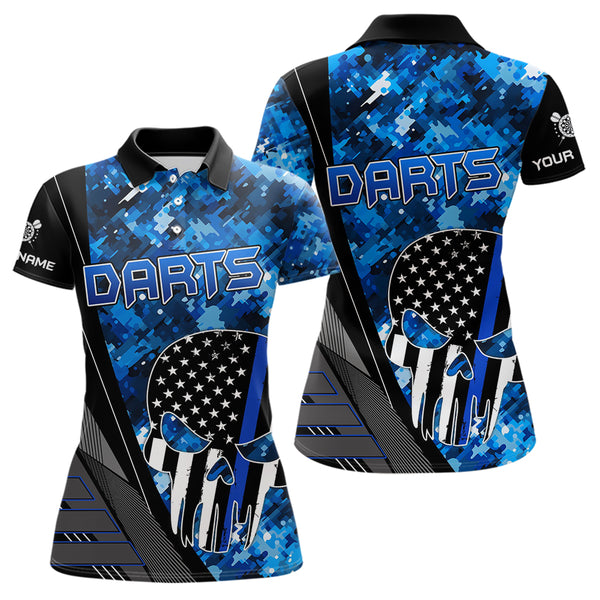 Black and White American Flag Skull Darts Blue Camo Darts Shirts For Women Custom Team Darts Jersey NQS9653