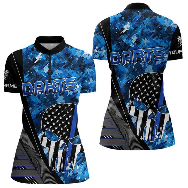 Black and White American Flag Skull Darts Blue Camo Darts Shirts For Women Custom Team Darts Jersey NQS9653