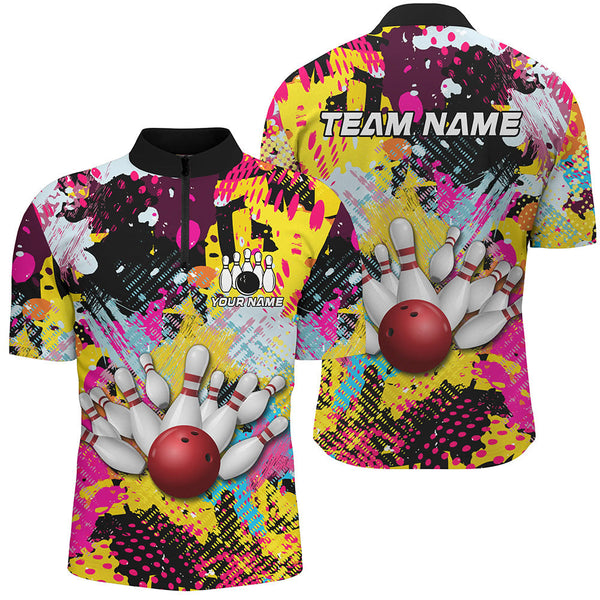 Colorful bowling jerseys Bowling Polo, 1/4 Zip Shirt for Men Custom Bowling Team shirts for bowlers NQS8023