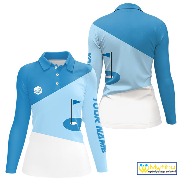 Women golf polo shirts custom blue and white golf apparel for ladies, golfing gifts NQS10409