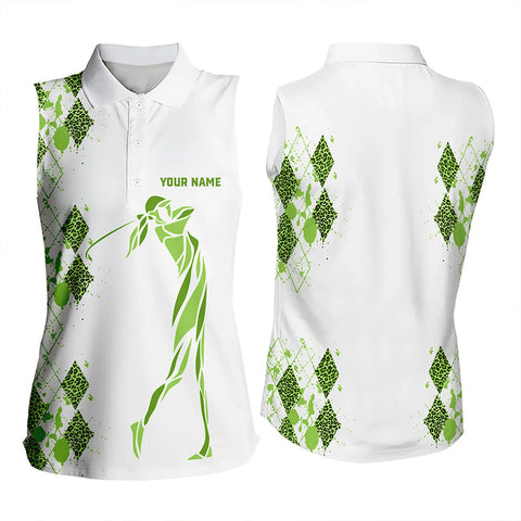 Pink Leopard argyle pattern white Women sleeveless golf polo shirt custom golf tank top for women NQS9350